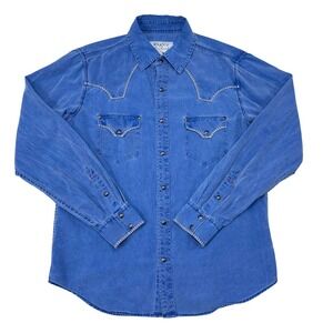 Ryan Michael Western Shirt Sz Medium Cobalt Blue Cowboy Country Snap Button Silk